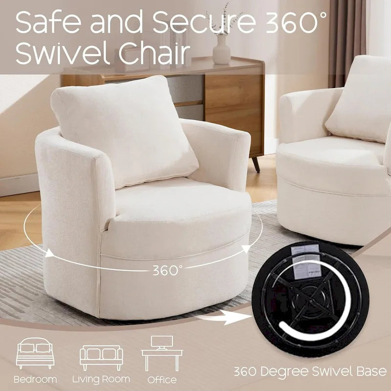 HOMYKA Swivel Accent Barrel Chair Round Arm Chair with Pillow