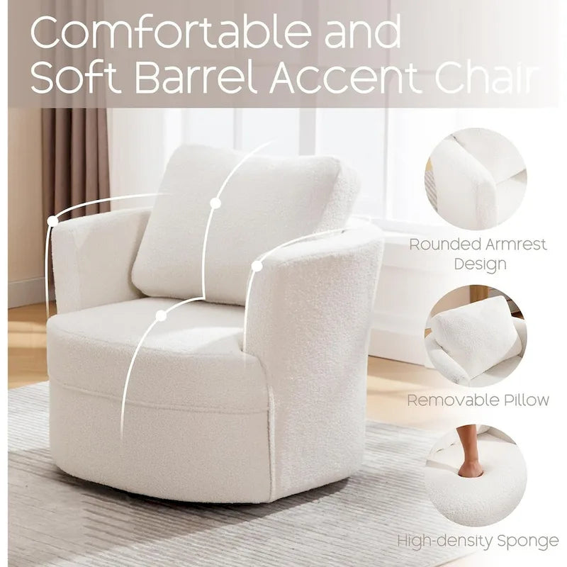 HOMYKA Swivel Accent Barrel Chair Round Arm Chair with Pillow