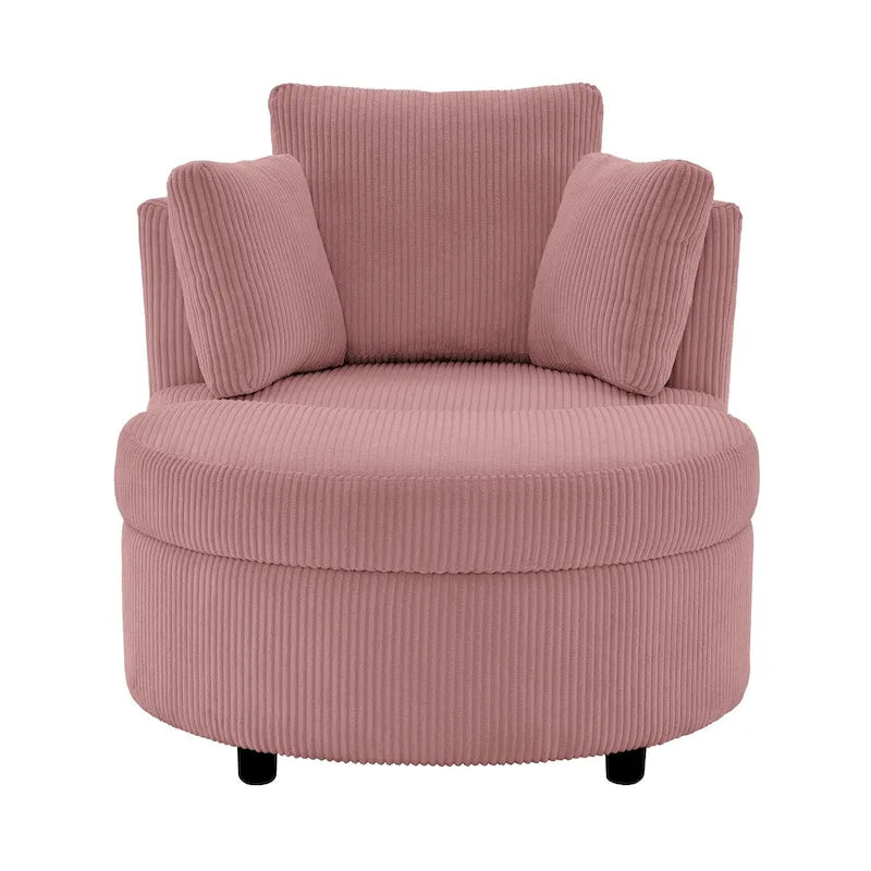 Sillón decorativo de pana, sillón tipo barril con otomana y cojines de respaldo para la sala