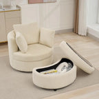 Corduroy Accent Chair, Barrel Chair with Ottoman and Back Cushions for Living Room