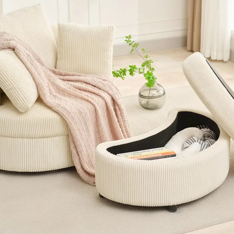 Corduroy Accent Chair, Barrel Chair with Ottoman and Back Cushions for Living Room