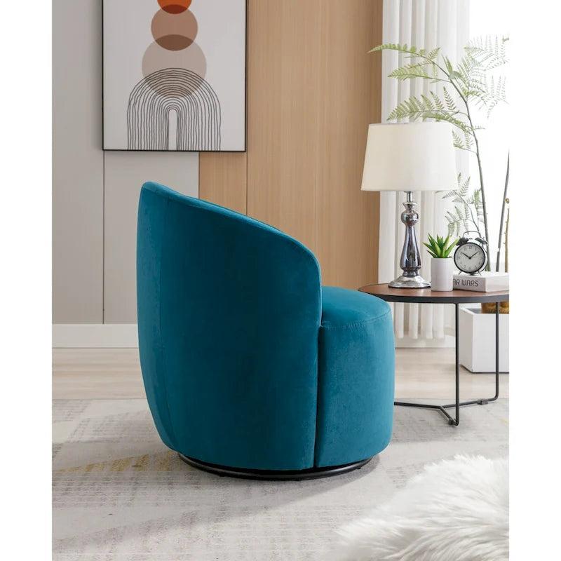 Drehbarer Akzentsessel, moderner runder Schminksessel für das Wohnzimmer, bequemer Samtsessel in Fassform, kleines Einzelsofa