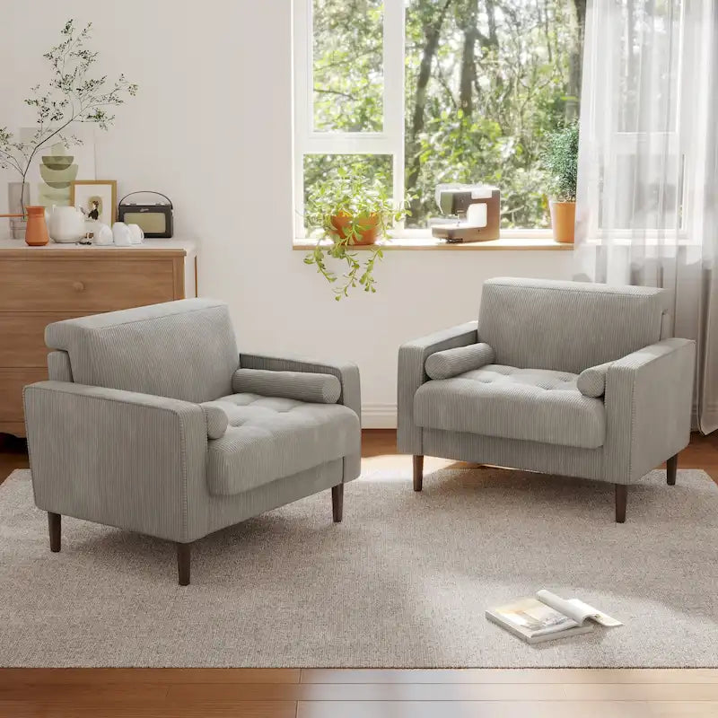 Set van 2 extra brede accentstoelen van ribfluweel met houten poten