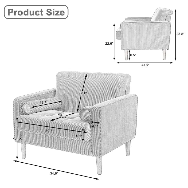 Set van 2 extra brede accentstoelen van ribfluweel met houten poten