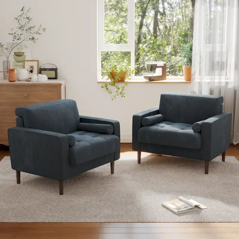 Set van 2 extra brede accentstoelen van ribfluweel met houten poten