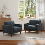 Set van 2 extra brede accentstoelen van ribfluweel met houten poten