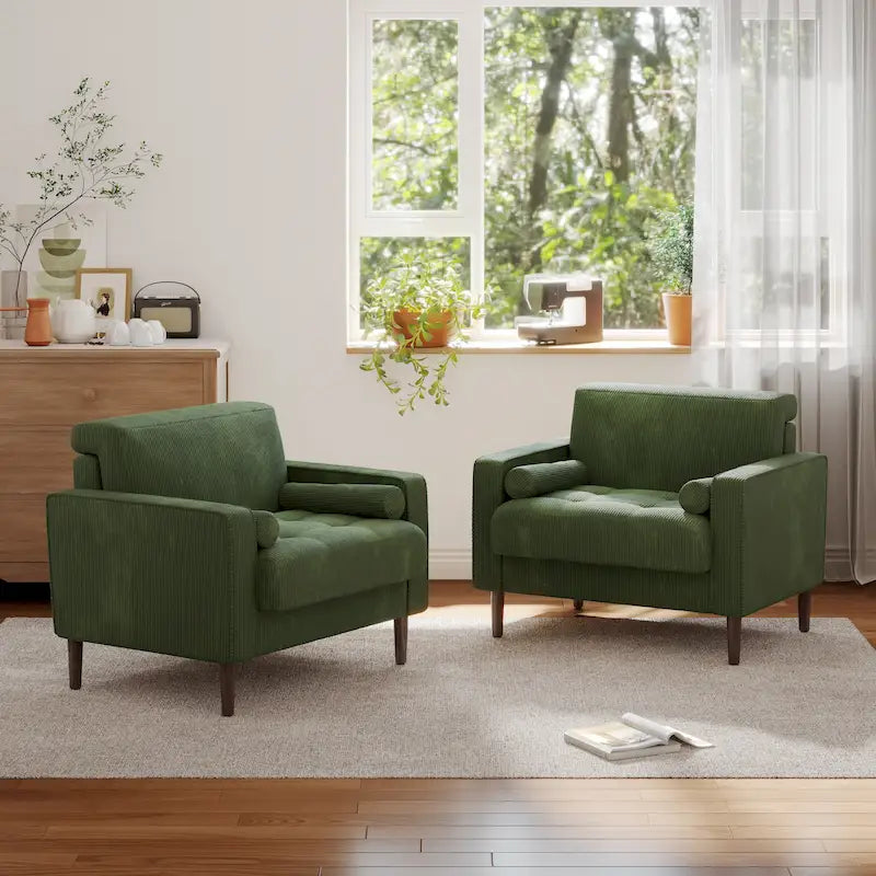 Set van 2 extra brede accentstoelen van ribfluweel met houten poten