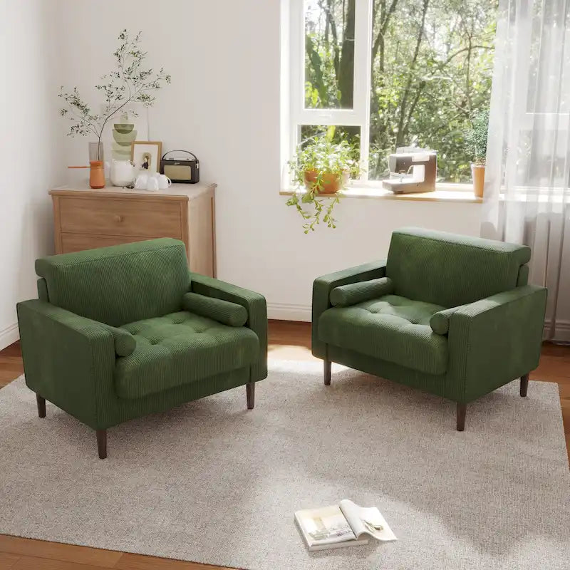 Set van 2 extra brede accentstoelen van ribfluweel met houten poten