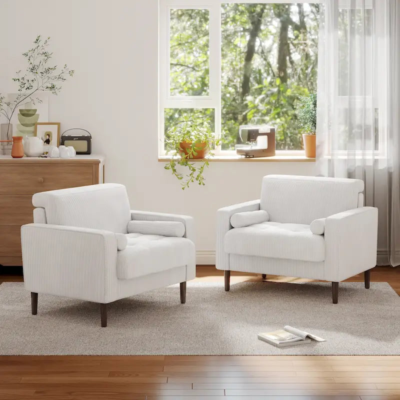 Set van 2 extra brede accentstoelen van ribfluweel met houten poten