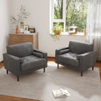Set van 2 extra brede accentstoelen van ribfluweel met houten poten