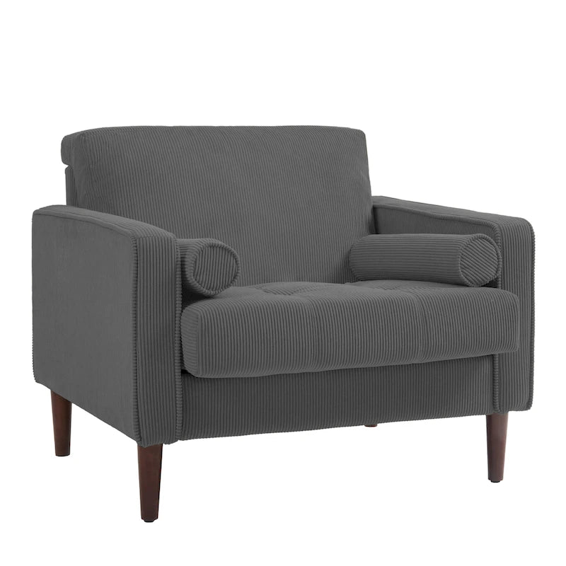 Set van 2 extra brede accentstoelen van ribfluweel met houten poten