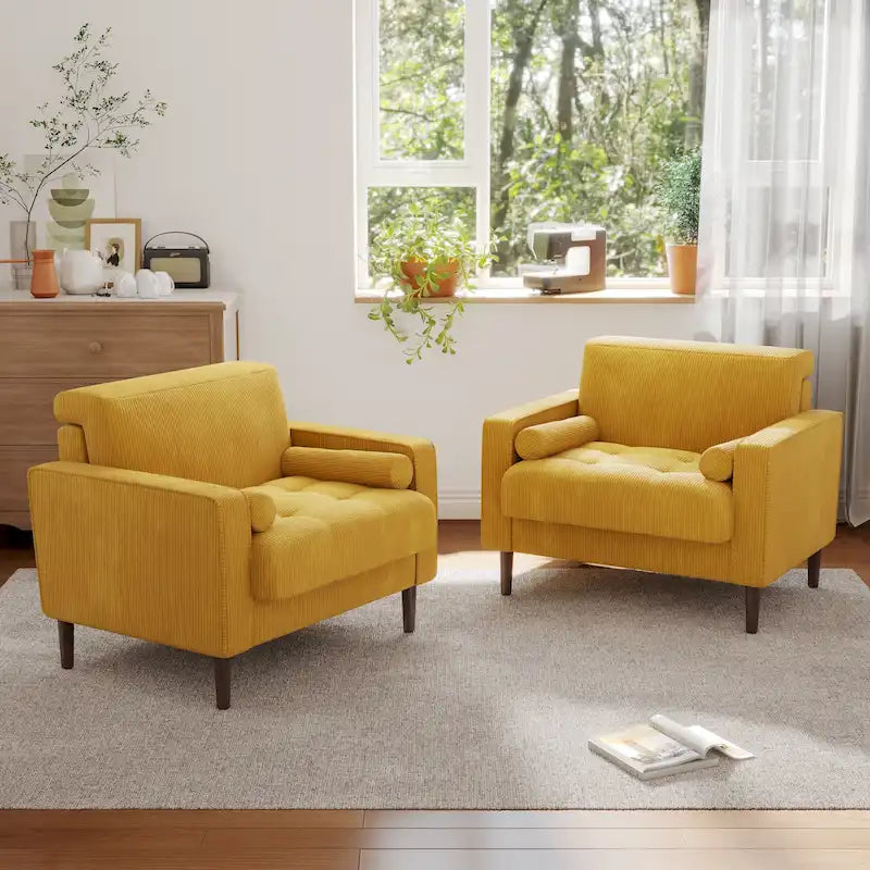 Set van 2 extra brede accentstoelen van ribfluweel met houten poten