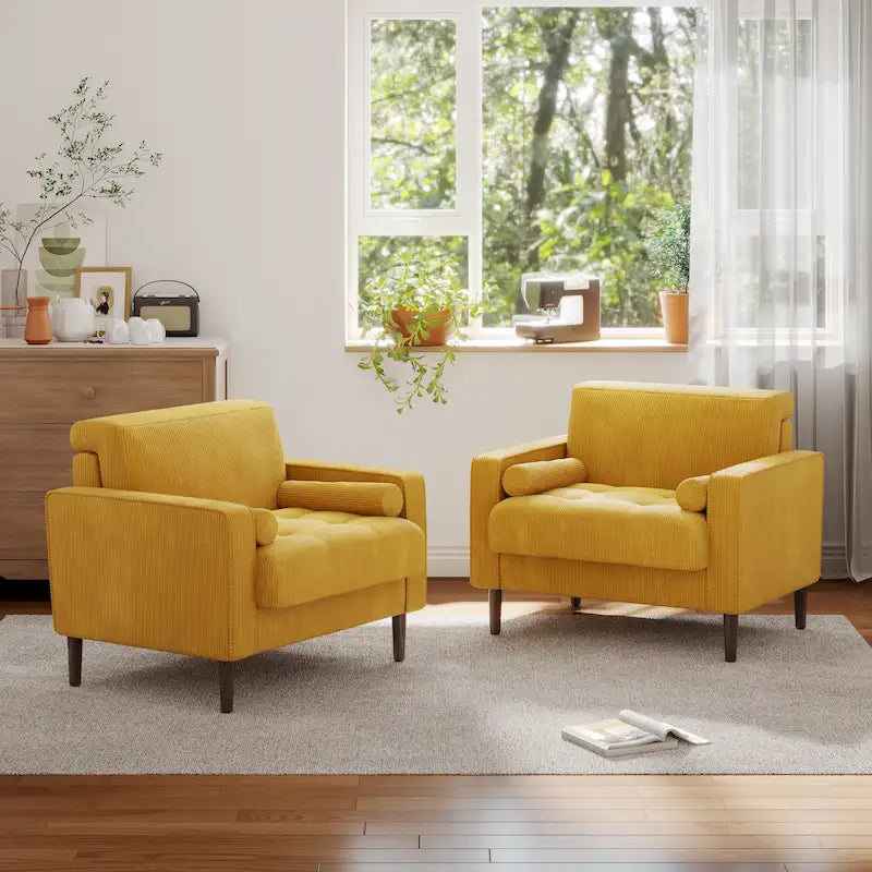 Set van 2 extra brede accentstoelen van ribfluweel met houten poten