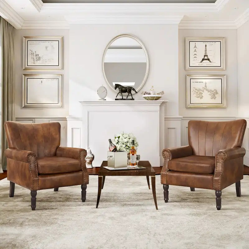 Conjunto de 2 sillas decorativas COZYMAN modernas con estructura de madera maciza y tapizado de tela/cuero sintético para la sala