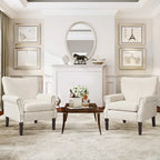 COZYMAN Modern Armchair Solid Wood Upholstered Fabric/Faux Leather Set of 2 Accent Chairs for Living Room