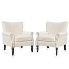 COZYMAN Modern Armchair Solid Wood Upholstered Fabric/Faux Leather Set of 2 Accent Chairs for Living Room