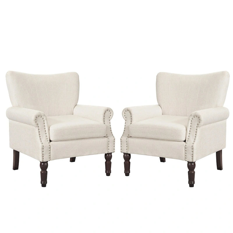 COZYMAN Modern Armchair Solid Wood Upholstered Fabric/Faux Leather Set of 2 Accent Chairs for Living Room