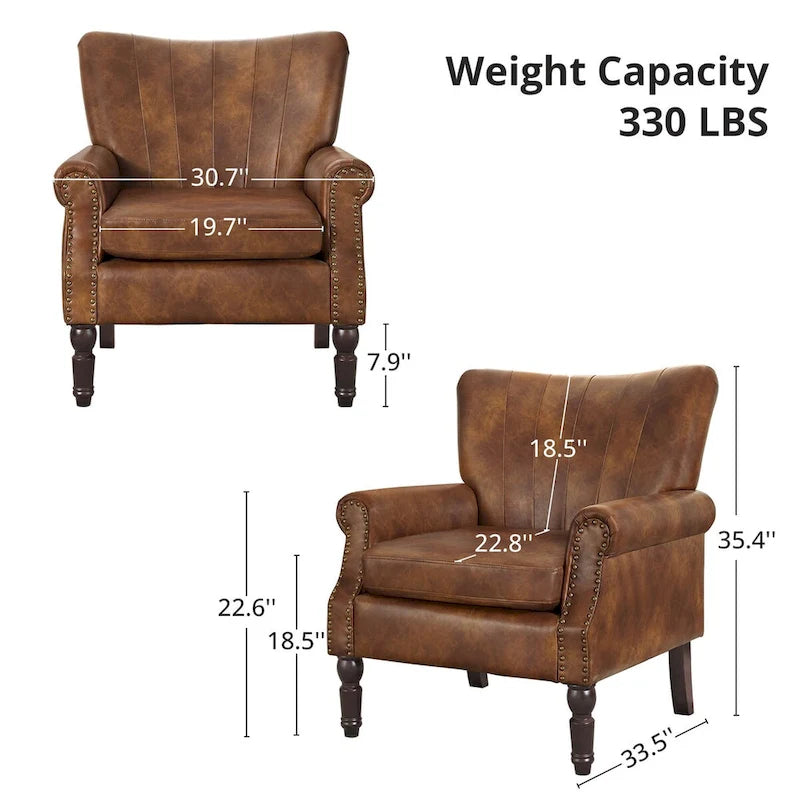 COZYMAN Modern Armchair Solid Wood Upholstered Fabric/Faux Leather Set of 2 Accent Chairs for Living Room