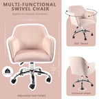 VANITII Akzentsessel, drehbarer Schminktischstuhl und Bürostuhl mit Rollen, modern, höhenverstellbar, Rosa/Grau/Weiß