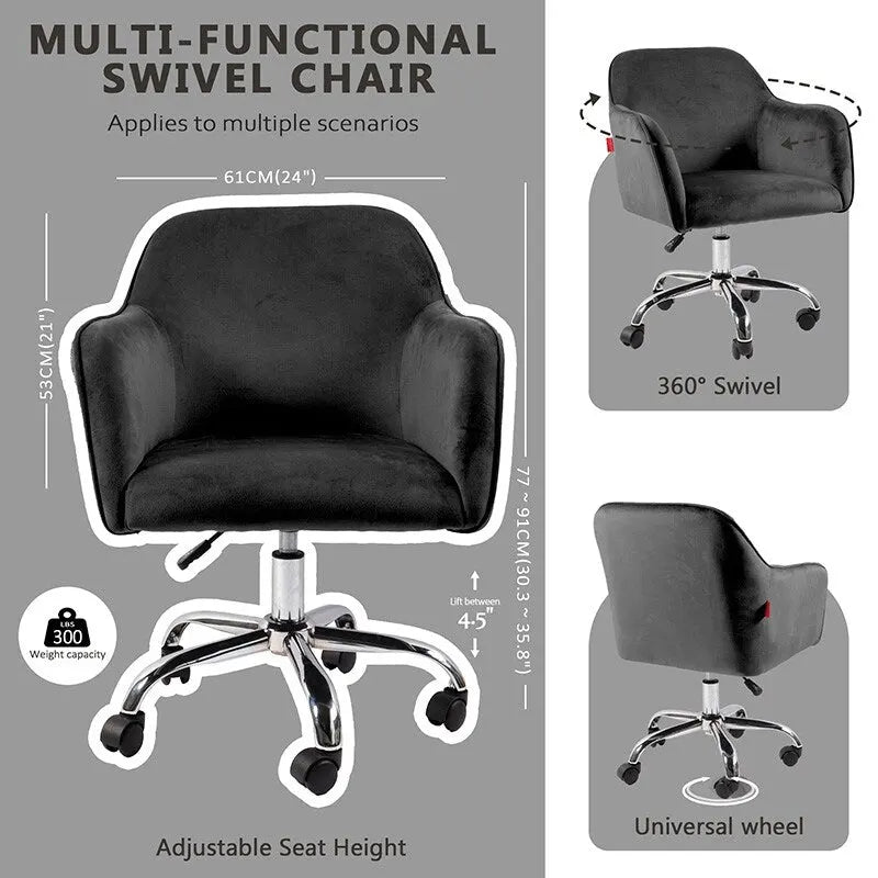VANITII Akzentsessel, drehbarer Schminktischstuhl und Bürostuhl mit Rollen, modern, höhenverstellbar, Rosa/Grau/Weiß