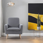 Mid-Century-Moderner Stuhl mit robustem Holzrahmen, Akzentsessel für das Wohnzimmer, Lesesessel mit Armlehnen