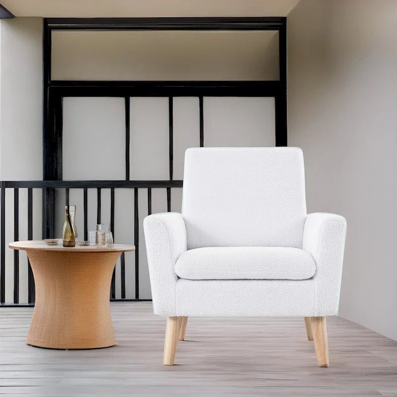 Mid-Century-Moderner Stuhl mit robustem Holzrahmen, Akzentsessel für das Wohnzimmer, Lesesessel mit Armlehnen