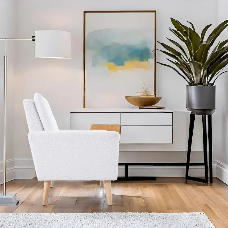 Mid-Century-Moderner Stuhl mit robustem Holzrahmen, Akzentsessel für das Wohnzimmer, Lesesessel mit Armlehnen