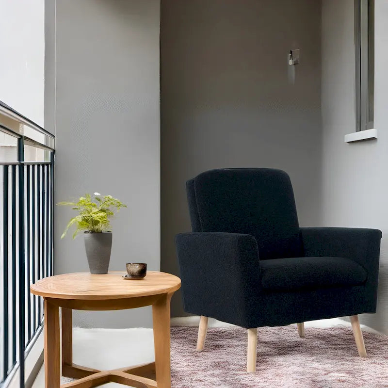 Mid-Century-Moderner Stuhl mit robustem Holzrahmen, Akzentsessel für das Wohnzimmer, Lesesessel mit Armlehnen