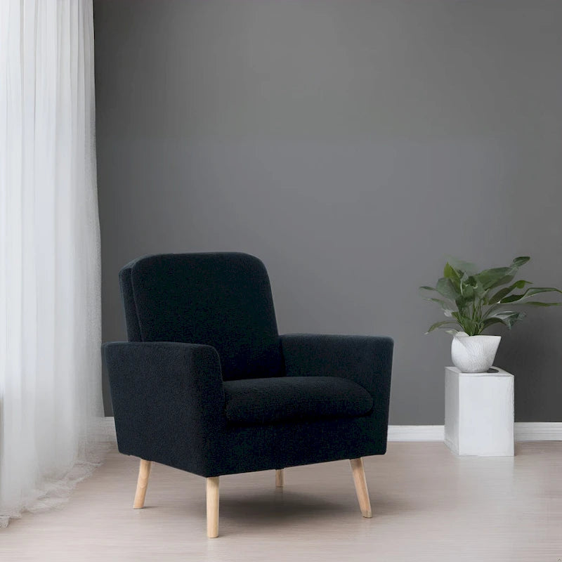 Mid-Century-Moderner Stuhl mit robustem Holzrahmen, Akzentsessel für das Wohnzimmer, Lesesessel mit Armlehnen