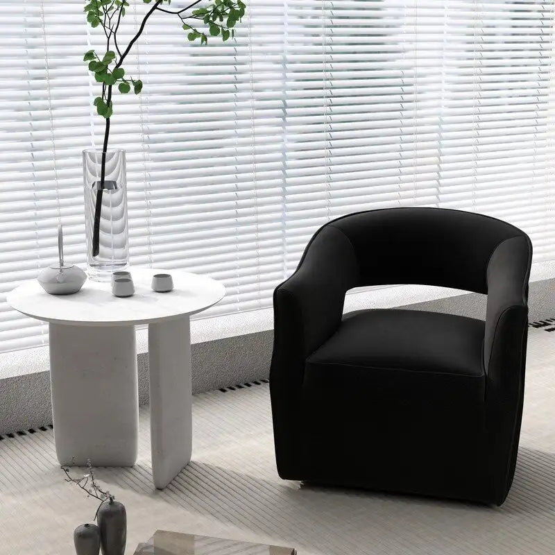 Sillón decorativo moderno y glamuroso SEYNAR de terciopelo, giratorio 360° y con respaldo abierto
