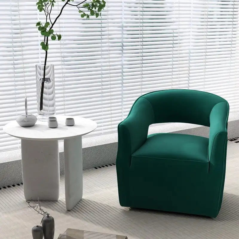 Sillón decorativo moderno y glamuroso SEYNAR de terciopelo, giratorio 360° y con respaldo abierto