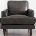 Poltrona in pelle pieno fiore Ivy Living Cassia con imbottitura in piume, memory foam e molle