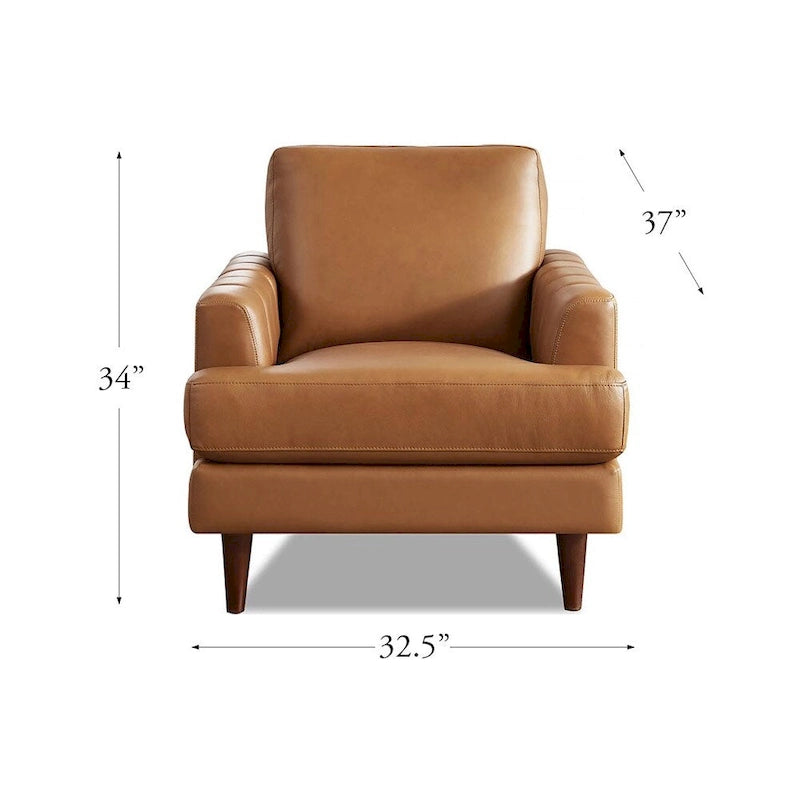 Poltrona in pelle pieno fiore Ivy Living Cassia con imbottitura in piume, memory foam e molle