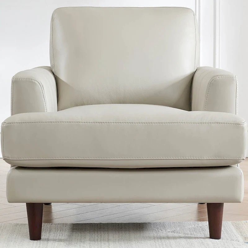 Poltrona in pelle pieno fiore Ivy Living Cassia con imbottitura in piume, memory foam e molle