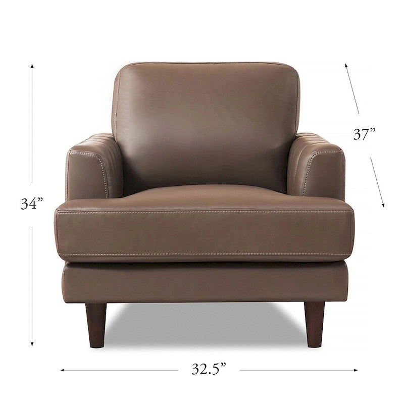 Poltrona in pelle pieno fiore Ivy Living Cassia con imbottitura in piume, memory foam e molle