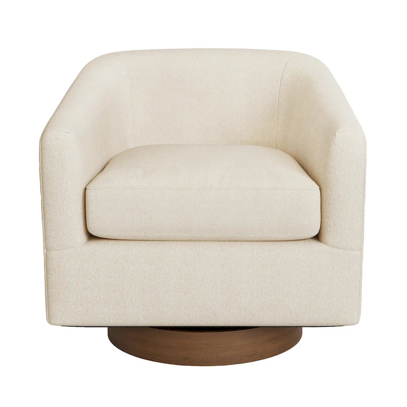 LUE BONA moderne fauteuil voor de woonkamer, beklede houten tonstoel met draaibare zitting