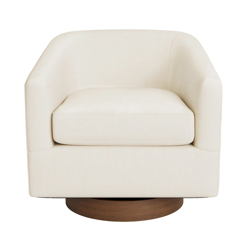 LUE BONA moderne fauteuil voor de woonkamer, beklede houten tonstoel met draaibare zitting