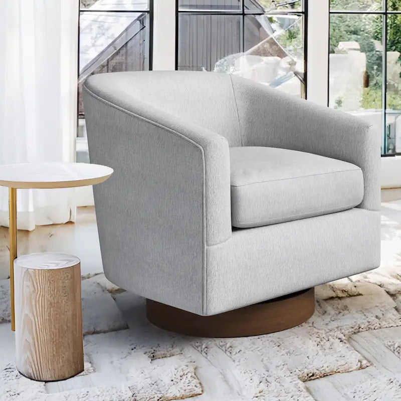 LUE BONA moderne fauteuil voor de woonkamer, beklede houten tonstoel met draaibare zitting