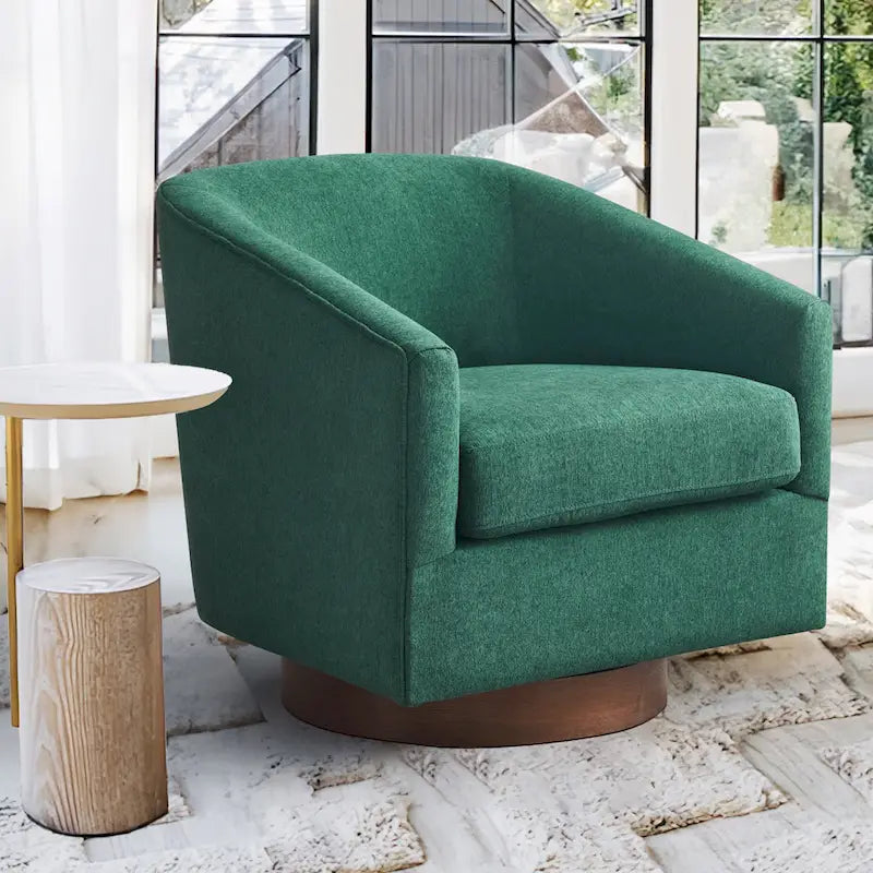 LUE BONA moderne fauteuil voor de woonkamer, beklede houten tonstoel met draaibare zitting