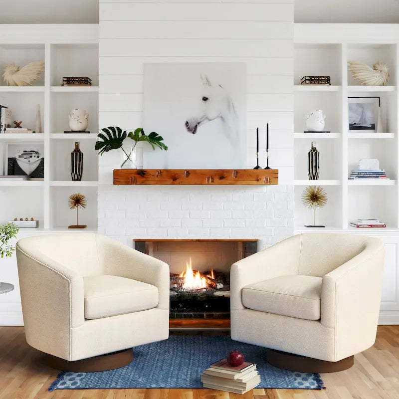 Silla decorativa moderna tapizada de madera LUE BONA, giratoria tipo barril de 360°, conjunto de 2 sillones para sala de estar