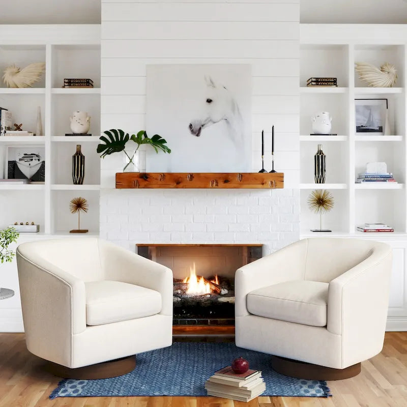 Silla decorativa moderna tapizada de madera LUE BONA, giratoria tipo barril de 360°, conjunto de 2 sillones para sala de estar