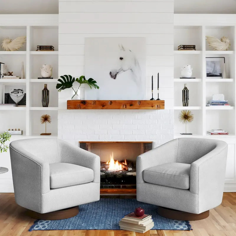 Silla decorativa moderna tapizada de madera LUE BONA, giratoria tipo barril de 360°, conjunto de 2 sillones para sala de estar
