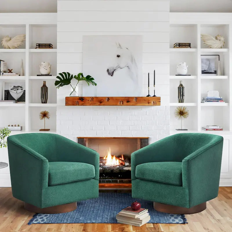LUE BONA Moderner gepolsterter Holz-Akzentsessel, 360°-Drehsessel im Fassdesign, 2er-Set für das Wohnzimmer