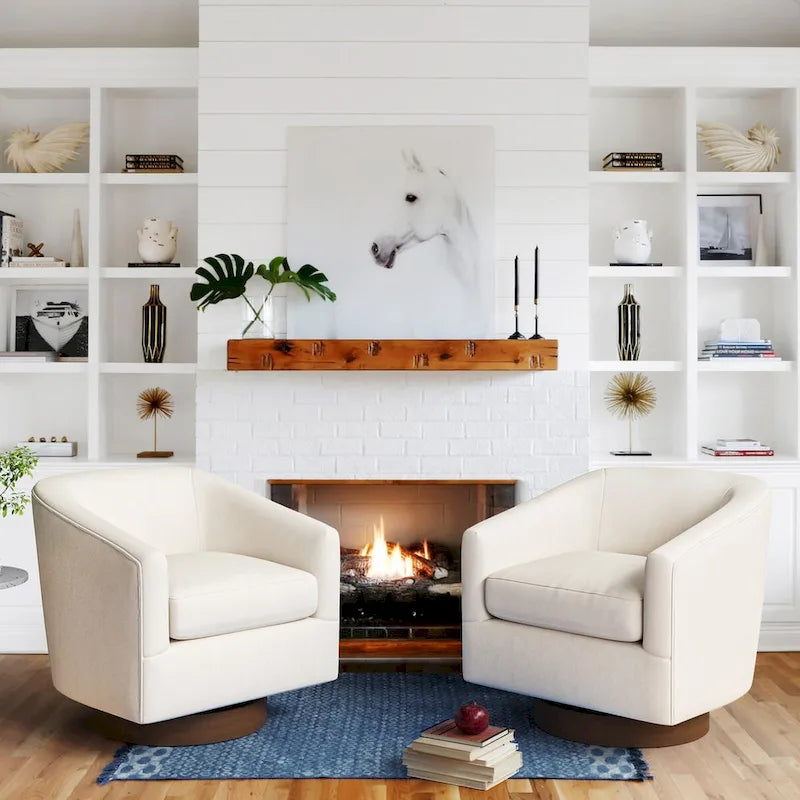 LUE BONA Moderner gepolsterter Holz-Akzentsessel, 360°-Drehsessel im Fassdesign, 2er-Set für das Wohnzimmer