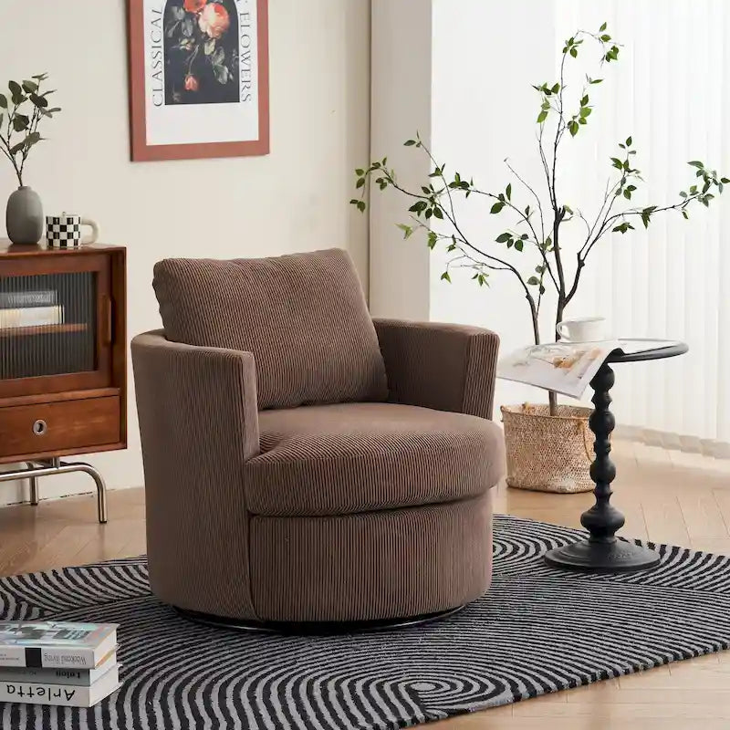 Silla decorativa giratoria moderna de pana, estilo barril, juego de 1