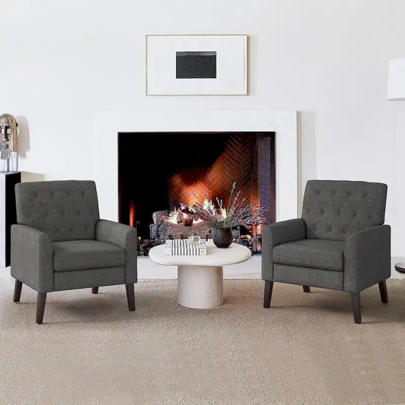 LUE BONA Linen Accent Chair Comfy Living Room Chair with Arms Upholstered Button Tufted Armchair Modern Arm Chairs Set Of 2