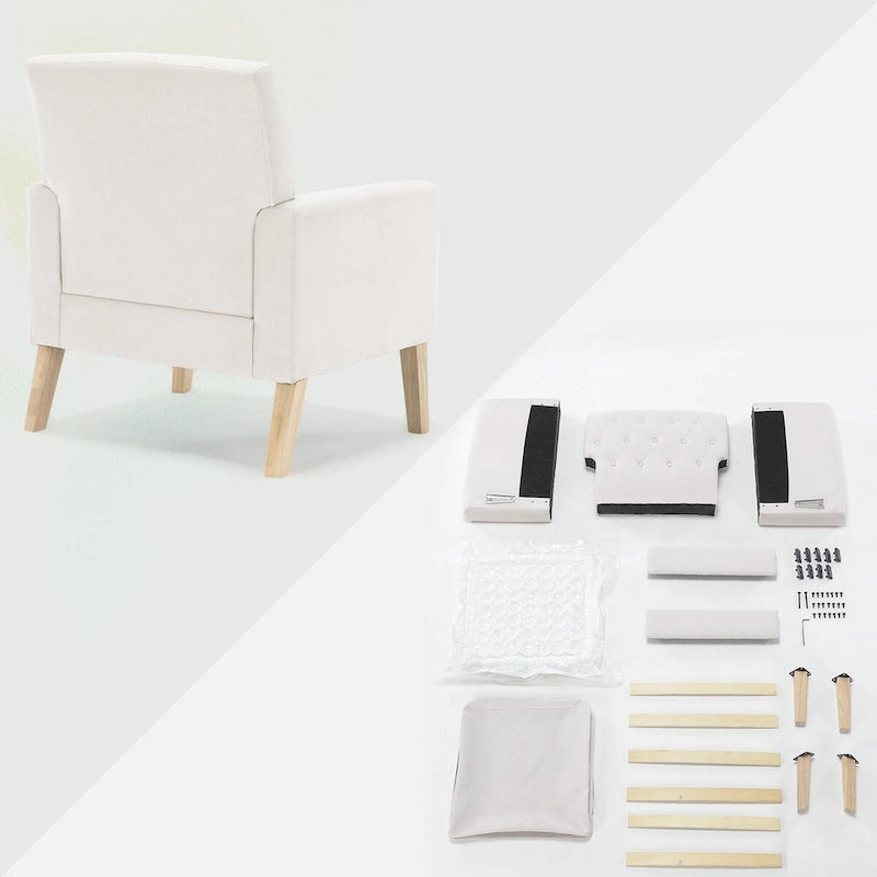 LUE BONA Linen Accent Chair Comfy Living Room Chair with Arms Upholstered Button Tufted Armchair Modern Arm Chairs Set Of 2