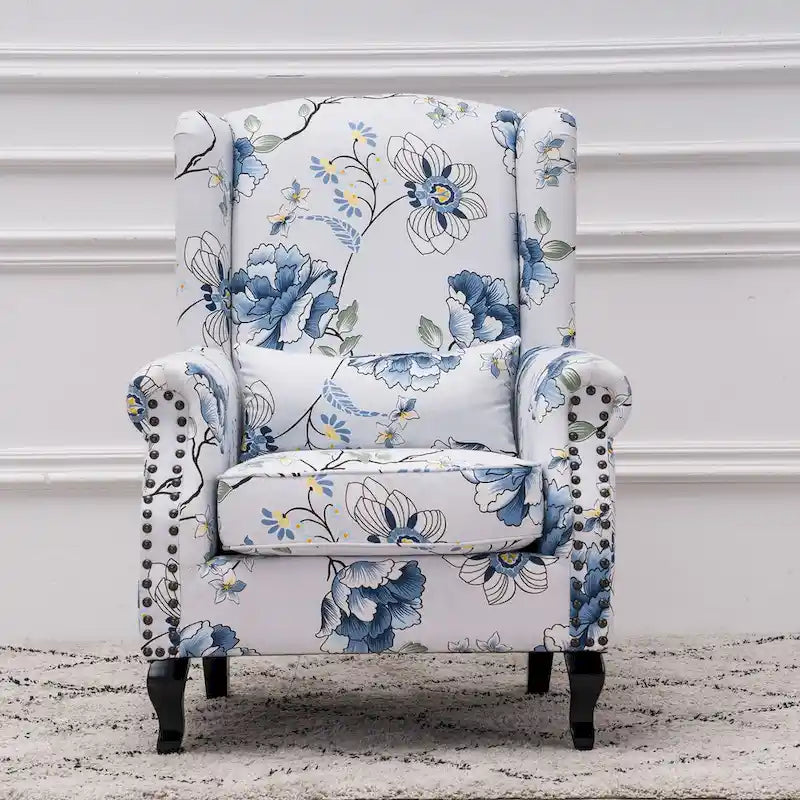 Upholstered Trim Wingback Armchair with Nailhead Trim