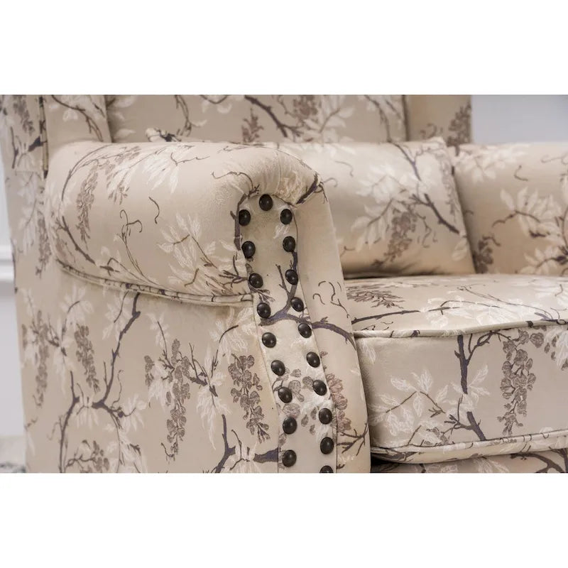 Upholstered Trim Wingback Armchair with Nailhead Trim