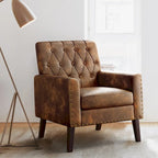 LUE BONA Linen and Walnut Legs Mid Century Modern Button Tufted Accent Chair - 29.53 H X 30 W X 33.07 D